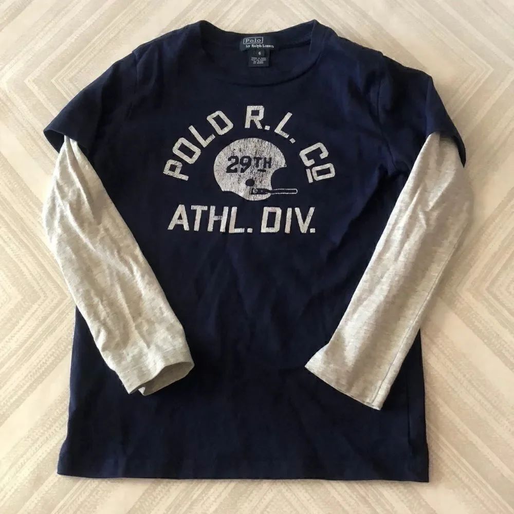 Polo Ralph Lauren Navy Shirt with Gray Sleeves